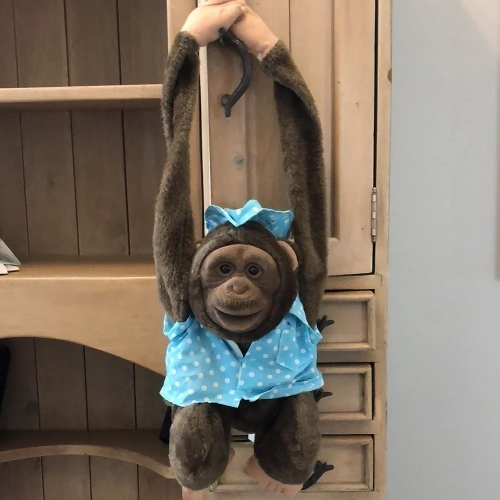 Hosung Monkey Hand Puppet Vintage Squeaker Brown Hanging 1990’s Dressed